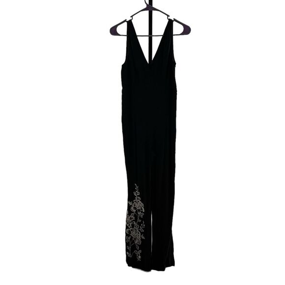 Anthropologie HD In Paris Women’s 0 Embroidered‎ Wide Leg Jumpsuit Black Western - Picture 8 of 12